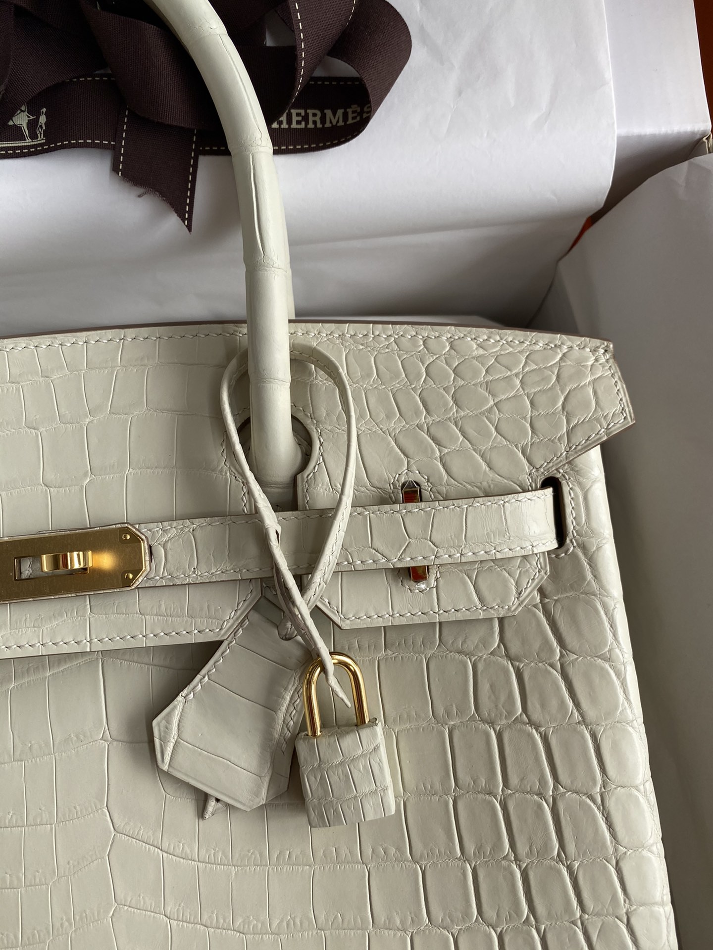 Hermes Birkin 30CM Handmade Bag In Cream White Crocodile Niloticus Matte Skin